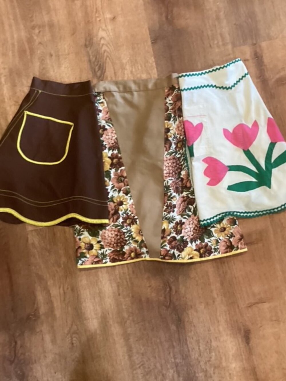 Three Aprons Handmade Vintage Cotton Blend Very Good Condition